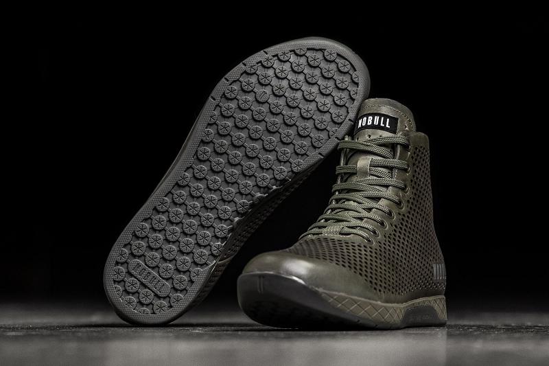 Women's Nobull High-Top Moss Leather Trainers Olive | SG H2885A